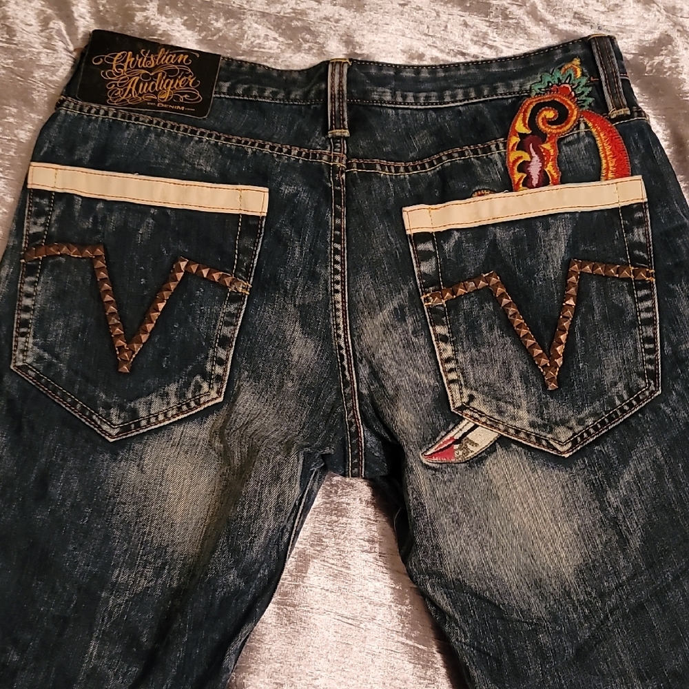 (Rare) Christian Audigier Men's 36 Blue Jeans - Picture 10 of 16